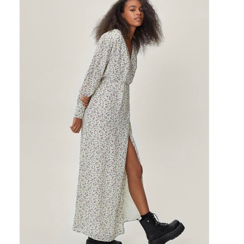 Nasty Gal Floral Maxi Slit Wrap Dress Sz 6 (Petite)